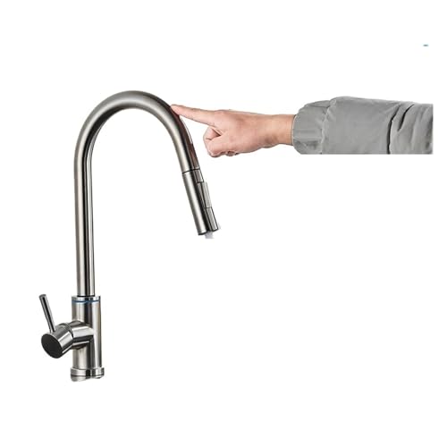 DSeenLeap Küchenarmaturen, x intelligenter Wasserhahn mit Digitalanzeige, Küchenarmatur mit Sensor-Touch, Küchenspüle, ausziehbarer Mischarmatur, 3 Modi (gebürstetes Nickel) von DSeenLeap