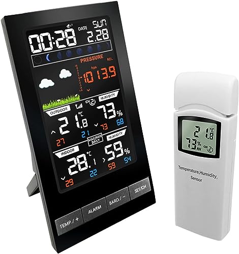 DSeenLeap Wetterstationen, 5-in-1-LCD-Farbvorhersage-Display mit kabelloser Anzeige, Farbbildschirm für Thermo-Hygrometer und Luftdruck für drinnen und draußen, Wetterstation für zu Hause von DSeenLeap