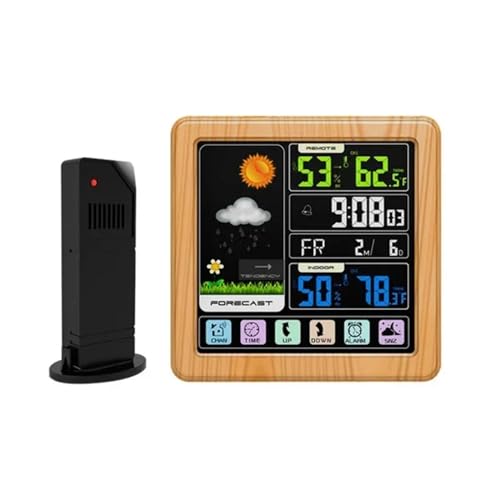 DSeenLeap Wetterthermometer, hölzerne kabellose Wetterstation, Wecker, digitales Thermometer, Luftfeuchtigkeit, Temperatur, kabelloser Sensor, Home TimeWatch Desktop (2 1) von DSeenLeap
