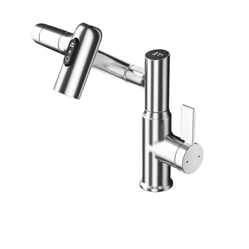 Küchenarmaturen, 1 x Waschtischarmatur mit Digitalanzeige, LED-Badezimmer-Waschtischarmatur, Warm- und Kaltwasser, Spülbeckenarmatur, auf der Arbeitsplatte montiert, Multifunktions-Durchfluss (Chrom) Küchenarmaturen, 1 x Waschtischarmatur mit Digitalanzeige, LED-Badezimmer-Waschtischarmatur, Warm- und Kaltwasser, Spülbeckenarmatur, auf der Arbeitsplatte montiert, Multifunktions-Durchfluss (Chrom) von DSeenLeap