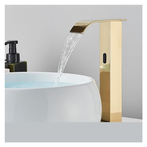 Küchenarmaturen, Schwarzer Sensor-Wasserhahn für Badezimmer, Warm- und Kaltmischbatterie, Einloch-Badewannen-Waschbecken-Wasserhahn, auf der Arbeitsplatte montierter Waschtisch-Wasserhahn (Golden A H von DSeenLeap