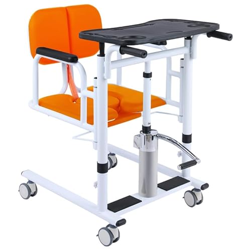Patienten-Transferstuhl mit 180° geteiltem Sitz und Töpfchenrollstuhl, hydraulischer Patientenlift für Zuhause, Transportstuhl, höhenverstellbar, für ältere Menschen und Behinderte, Blau (Orange) von DSeenLeap
