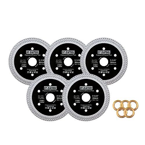 DT-DIATOOL Diamant-Fliesenblatt 85mm 5-Pack Schneiden Porzellan Fliesen Keramik Marmor Granit Kreissägeblatt mit X Mesh Segment Arbor 10mm-15mm von DT-DIATOOL