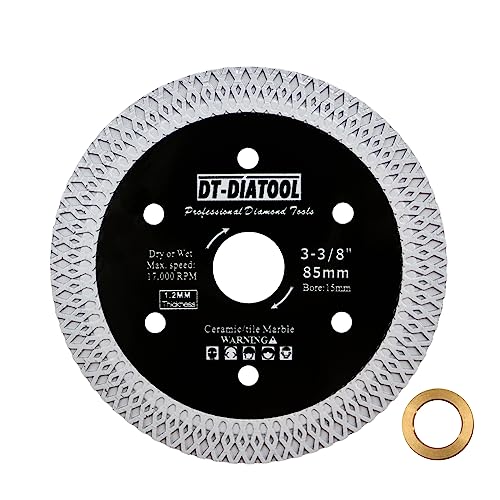 DT-DIATOOL Diamant-Fliesenblatt 85mm Schneiden Porzellan Fliesen Keramik Marmor Granit Kreissägeblatt mit X Mesh Segment Arbor 10mm-15mm von DT-DIATOOL