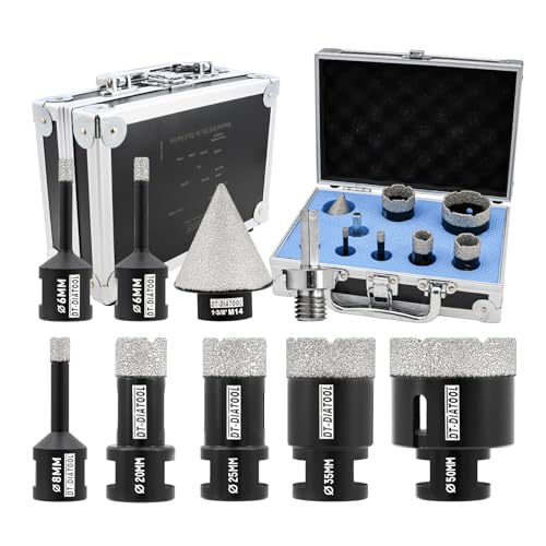 DT-DIATOOL Diamant-Kernbohrer-Set 9er-Pack - 6/6/8/20/25/35/50mm Fliesenbohrer+35mm Diamantfasenbohrer+Sechskantadapter für Porzellanfliese Keramik Marmor Granit von DT-DIATOOL