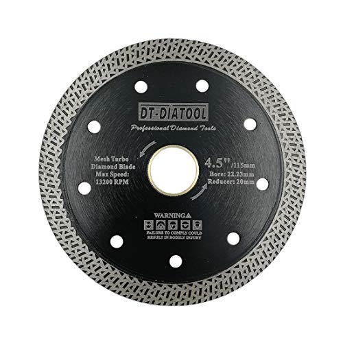 DT-DIATOOL Diamant Trennscheibe 115 mm x 22,23 mm/20 mm Sägeblatt mit Mesh Turbo für Porzellan Fliesen Marmor Keramik Granit von DT-DIATOOL