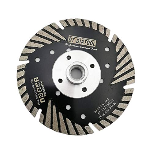 DT-DIATOOL Diamant Trennscheibe 125 mm x M14 Turbo Sägeblatt mit Schutzzähne zum Schneiden Schleifen Granit Marmor Beton Fliesen von DT-DIATOOL