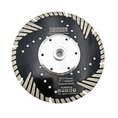 DT-DIATOOL Diamant Trennscheibe 180 mm x M14 Turbo Sägeblatt mit Schutzzähne zum Schneiden Schleifen Granit Marmor Beton Fliesen von DT-DIATOOL