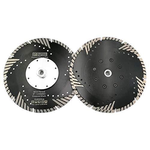 DT-DIATOOL Diamant Trennscheibe 2 Stücke 230 mm x M14 Turbo Sägeblatt mit Schutzzähne zum Schneiden Schleifen Granit Marmor Beton Fliesen von DT-DIATOOL