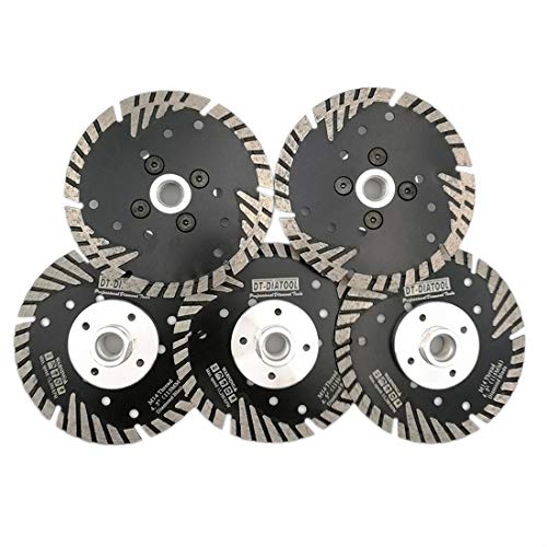 DT-DIATOOL Diamant Trennscheibe 5 Stücke 115 mm x M14 Turbo Sägeblatt mit Schutzzähne zum Schneiden Schleifen Granit Marmor Beton Fliesen von DT-DIATOOL