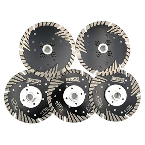 DT-DIATOOL Diamant Trennscheibe 5 Stücke 125 mm x M14 Turbo Sägeblatt mit Schutzzähne zum Schneiden Schleifen Granit Marmor Beton Fliesen von DT-DIATOOL