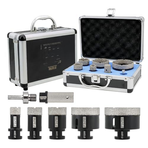 DT-DIATOOL Diamantbohrer-Set 20/28/35/55/68mm mit 20mm Fingerbohrer und Sechskantadapter für Fliesen, Porzellan, Marmor und Granit von DT-DIATOOL