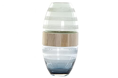 Vase aus Glas und Holz, Marineblau, 18 x 18 x 36 cm (Referenz: JV-174996) von DT