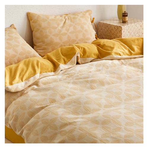 4-teiliges Bettwäscheset 4-teiliges Bettbezug-Set aus 100 % Baumwolle, Bindeverschluss, weiche, pflegeleichte, gewaschene Mikrofaser-Boho-Bettwäsche-Set Bettdeckenset(Yellow,2.0m bed -220x240cm) von DTACBNEUZ
