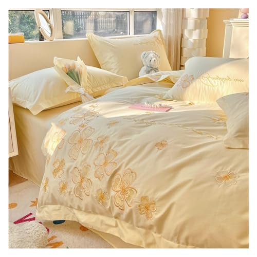 4-teiliges Bettwäscheset Bettbezug-Set aus 100 % gewaschener Baumwolle, 4-teiliges weiches Deluxe-Bettwäsche-Set. Wunderschön besticktes Bettbezug-Set mit unsichtbarem Reißverschluss Bettdeckenset(Yel 4-teiliges Bettwäscheset Bettbezug-Set aus 100 % gewaschener Baumwolle, 4-teiliges weiches Deluxe-Bettwäsche-Set. Wunderschön besticktes Bettbezug-Set mit unsichtbarem Reißverschluss Bettdeckenset(Yel von DTACBNEUZ