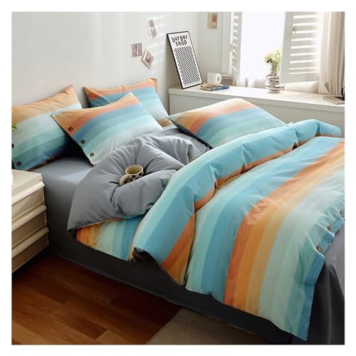 4-teiliges Bettwäscheset Bunt gestreiftes Baumwoll-Bettbezug-Set, 100 % Baumwollstoff, langlebig, atmungsaktiv, natürliches, verträumtes, schickes Gefühl Bettdeckenset(Greenish yellow,200x230cm) von DTACBNEUZ