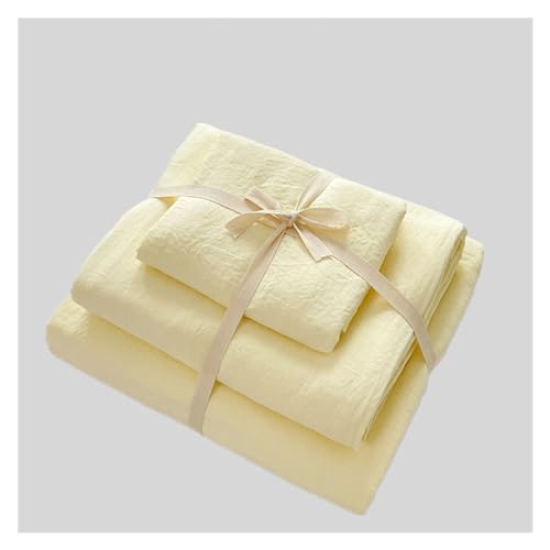 4-teiliges Bettwäscheset Einfarbiger Bettbezug, weiches und leichtes Bettbezug-Set aus gewaschener Baumwolle, geeignet for alle Jahreszeiten, mit Reißverschluss und Eckbändern Bettdeckenset(Lemon Yell von DTACBNEUZ