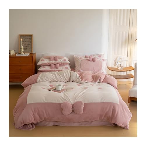 4-teiliges Bettwäscheset Großer Plüsch-Bettbezug for King-Size-Betten, 4-teiliger Plüsch-Bettbezug mit rotem Herz, Milchsamt-Bettwäsche-Set mit roter Schleife Bettdeckenset(Pink,2.0m bed -220x240cm) 4-teiliges Bettwäscheset Großer Plüsch-Bettbezug for King-Size-Betten, 4-teiliger Plüsch-Bettbezug mit rotem Herz, Milchsamt-Bettwäsche-Set mit roter Schleife Bettdeckenset(Pink,2.0m bed -220x240cm) von DTACBNEUZ