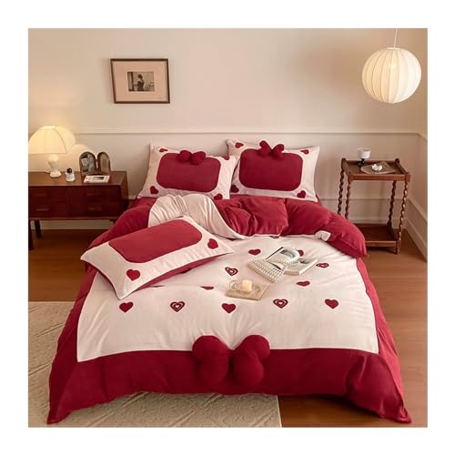 4-teiliges Bettwäscheset Großer Plüsch-Bettbezug for King-Size-Betten, 4-teiliger Plüsch-Bettbezug mit rotem Herz, Milchsamt-Bettwäsche-Set mit roter Schleife Bettdeckenset(Red,2.0m bed -220x240cm) 4-teiliges Bettwäscheset Großer Plüsch-Bettbezug for King-Size-Betten, 4-teiliger Plüsch-Bettbezug mit rotem Herz, Milchsamt-Bettwäsche-Set mit roter Schleife Bettdeckenset(Red,2.0m bed -220x240cm) von DTACBNEUZ