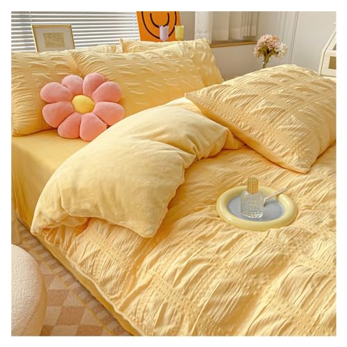 4-teiliges Bettwäscheset Wintermilch-Samt-Bettbezug, 4-teiliges Set, gepolsterter Bettbezug, Korallenflanell-Bettbezug-Set mit unsichtbarem Reißverschluss Bettdeckenset(Yellow,1.8m bed-180*220cm) von DTACBNEUZ