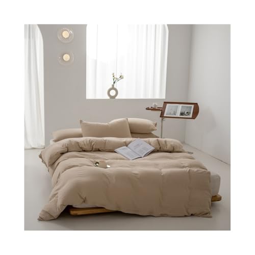DTACBNEUZ 4-teiliges Bettwäscheset Bettwäscheset aus gewaschener Baumwolle in reinen Farben, superweiches Bettdeckenbezug-Set, 3-teilig, mit Reißverschluss Bettdeckenset(Khaki,150x200cm 3pcs) von DTACBNEUZ