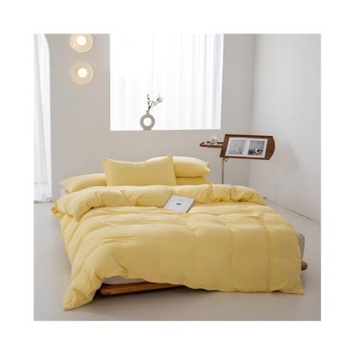DTACBNEUZ 4-teiliges Bettwäscheset Bettwäscheset aus gewaschener Baumwolle in reinen Farben, superweiches Bettdeckenbezug-Set, 3-teilig, mit Reißverschluss Bettdeckenset(Yellow,180x220cm 3pcs) von DTACBNEUZ