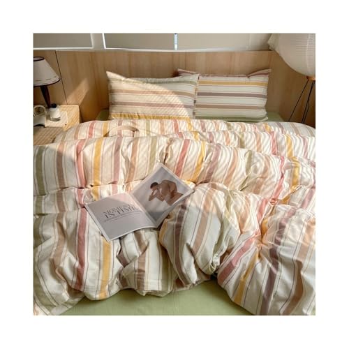 DTACBNEUZ 4-teiliges Bettwäscheset Striped Duvet Cover Set, 100% Cotton 3-Piece Breathable Colored Stripes Printed Bedding Set Bettdeckenset(Yellow,200x230cm) von DTACBNEUZ