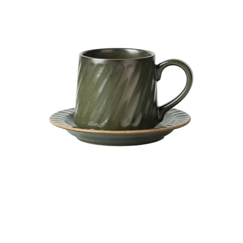 DTACBNEUZ Kaffeetasse Große Kapazität Keramik dunkelgrün gestreiften Becher Büro Wasser Tasse Home Kaffee Untertasse Set von DTACBNEUZ