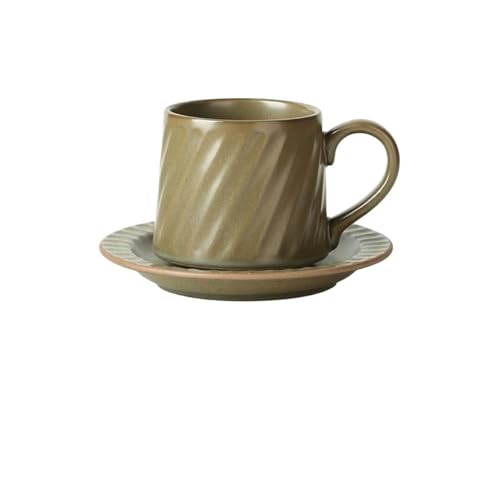 DTACBNEUZ Kaffeetasse Grüne Keramiktasse mit großem Fassungsvermögen, Retro-Latte, einfache europäische handgegossene Kaffeetasse Untertasse von DTACBNEUZ
