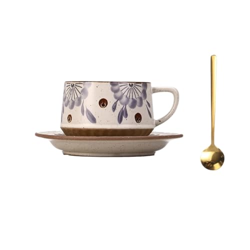 DTACBNEUZ Kaffeetasse Kaffee-/Teetassen-Set Vintage Keramik mit Untertasse und Löffel Zitronenmuster 300ml DTACBNEUZ Kaffeetasse Kaffee-/Teetassen-Set Vintage Keramik mit Untertasse und Löffel Zitronenmuster 300ml von DTACBNEUZ