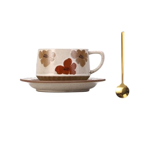DTACBNEUZ Kaffeetasse Kaffeetassen-Set Vintage Floral Milchtee Keramik mit Untertasse und Löffel von DTACBNEUZ