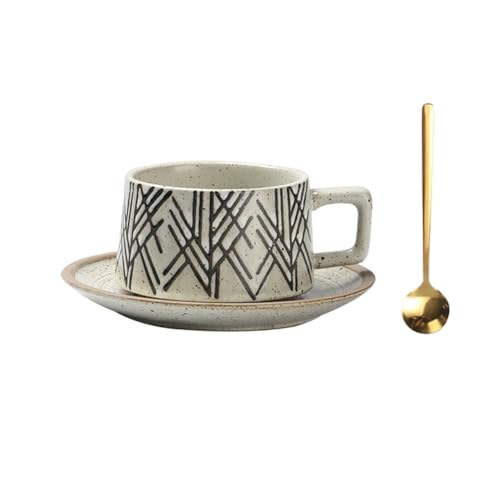 DTACBNEUZ Kaffeetasse Keramik Kaffeetasse Kommerziellen Milch Tee Haferflocken Retro Home Restaurant Platte Löffel Set von DTACBNEUZ