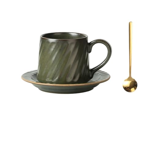 DTACBNEUZ Kaffeetasse Keramikbecher Retro Latte Einfache europäische handgegossene Kaffeetasse mit Untertasse und Löffel-Set DTACBNEUZ Kaffeetasse Keramikbecher Retro Latte Einfache europäische handgegossene Kaffeetasse mit Untertasse und Löffel-Set von DTACBNEUZ