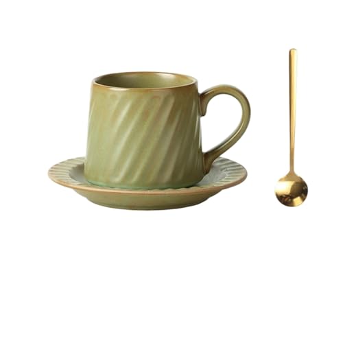 DTACBNEUZ Kaffeetasse Keramiktasse mit großem Fassungsvermögen, gestreift, Retro-Latte, einfache europäische handgegossene Kaffeetasse Untertasse und Löffel-Set von DTACBNEUZ