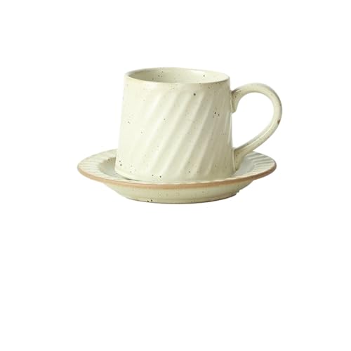 DTACBNEUZ Kaffeetasse Keramiktasse mit großem Fassungsvermögen, weiß gepunktet, gestreift, fürs Büro, Wassertasse, Kaffeetasse Untertasse, Set, 300 ml von DTACBNEUZ