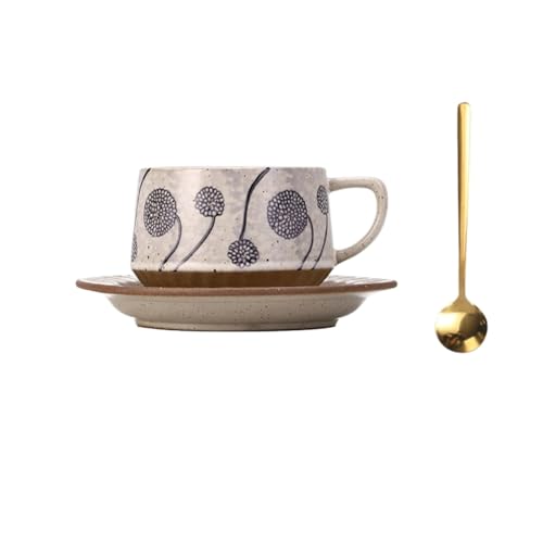 DTACBNEUZ Kaffeetasse Vintage Hortensien-Kaffee-/Teetassen-Set aus Keramik mit Untertasse und Löffel von DTACBNEUZ