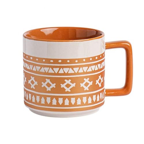 DTACBNEUZ Kaffeetasse Vintage Strukturierte Keramik-Kaffeetasse mit großem Fassungsvermögen, Frühstücksbecher for Zuhause, Büro, Restaurant, Café(Orange) von DTACBNEUZ
