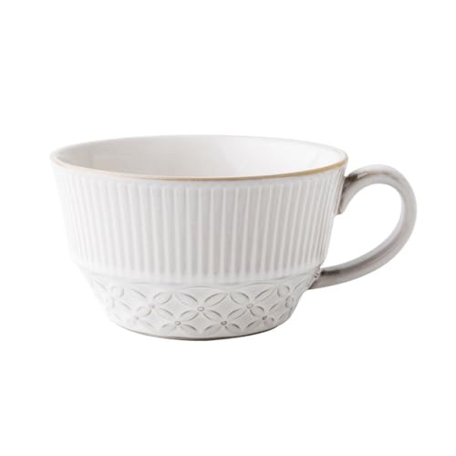 DTACBNEUZ Kaffeetasse Vintage geprägte Muster Keramik Kaffeetasse große Kapazität Becher Frühstück Haferflocken Tasse Trinkbecher von DTACBNEUZ