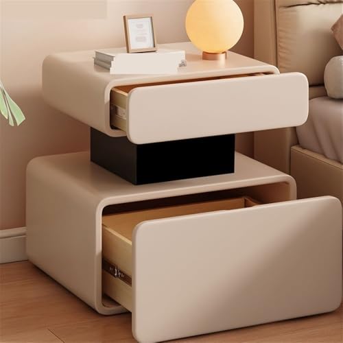 Nachttisch Nachttisch Kleines Schlafzimmer-Aufbewahrungsmöbel Doppelschublade Leder-Aufbewahrungs-Sideboard Weiß Holz(Groß) von DTACBNEUZ