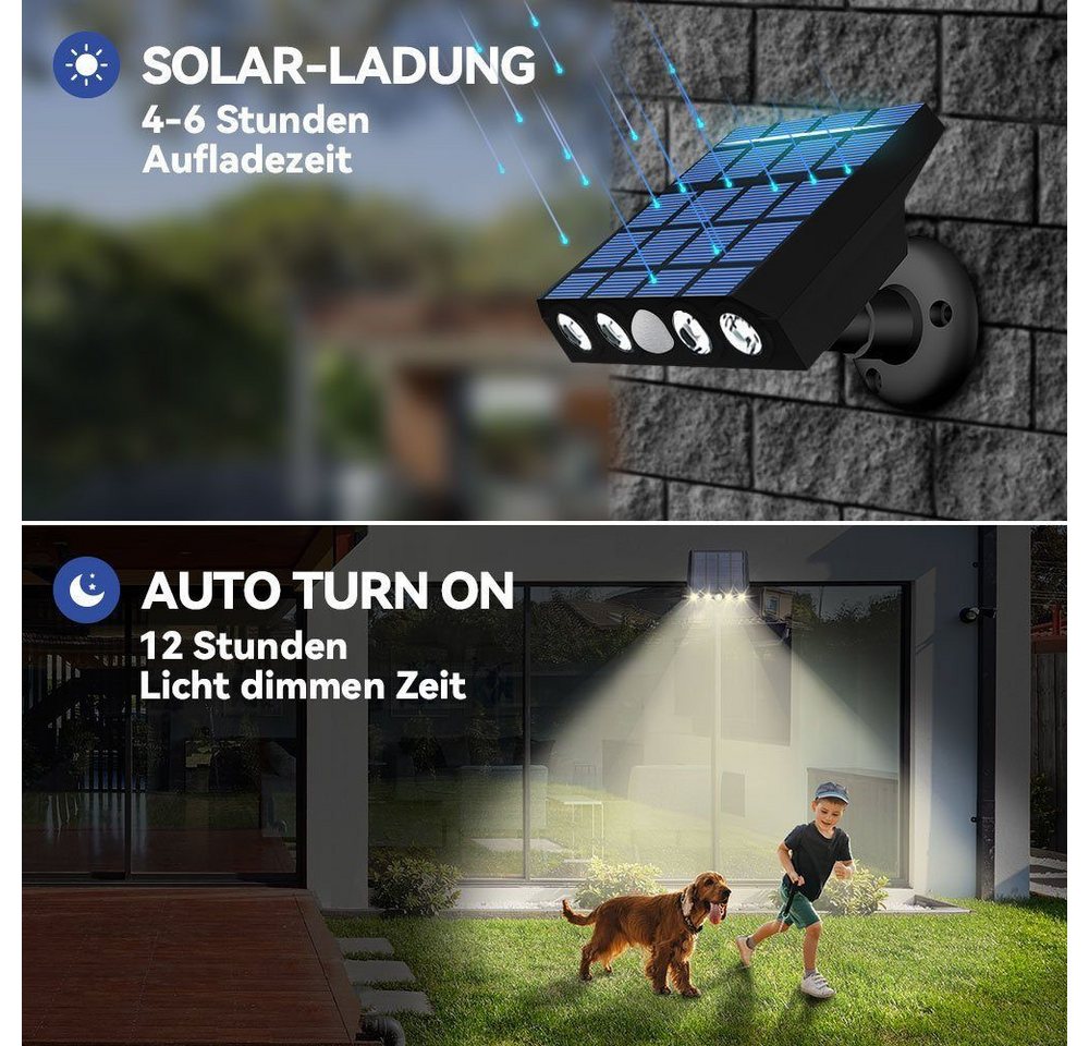 DTC GmbH LED Außen-Wandleuchte Solar Außen Wandleuchte, Solarlampen für Außen mit Bewegungsmelder, 270° Solarleuchten für Außen, IP65 Wasserdicht, 3 Modi Solarleuchte von DTC GmbH