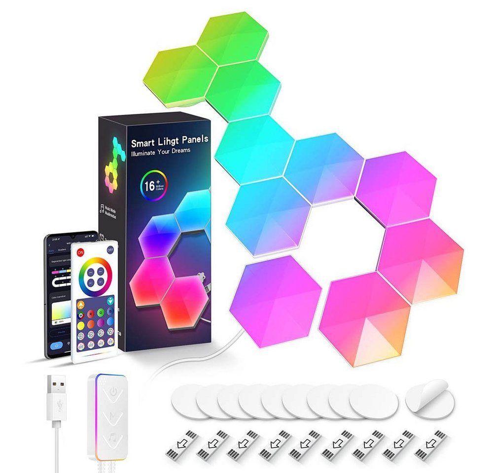 DTC GmbH LED Dekolicht LED Nachtlicht RGB LED Wandleuchten, 3/6/10 St. Smart Wandlampe, APP Fernbedienung, WlFl(Alexa,Google), Bluetooth, APP&Fernbedienung, Sechseckige LED Panel, Wohnzimmer,Schlafzimmer,DIY-Enthusiasten von DTC GmbH