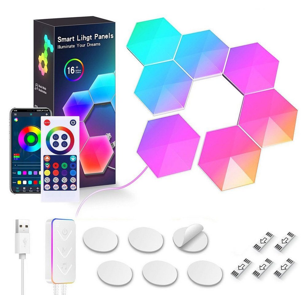 DTC GmbH LED Dekolicht LED Nachtlicht RGB LED Wandleuchten, 3/6/10 St. Smart Wandlampe, Bluetooth,APP&Fernbedienung, Bluetooth, APP&Fernbedienung, Sechseckige LED Panel, Wohnzimmer,Schlafzimmer,DIY-Enthusiasten von DTC GmbH