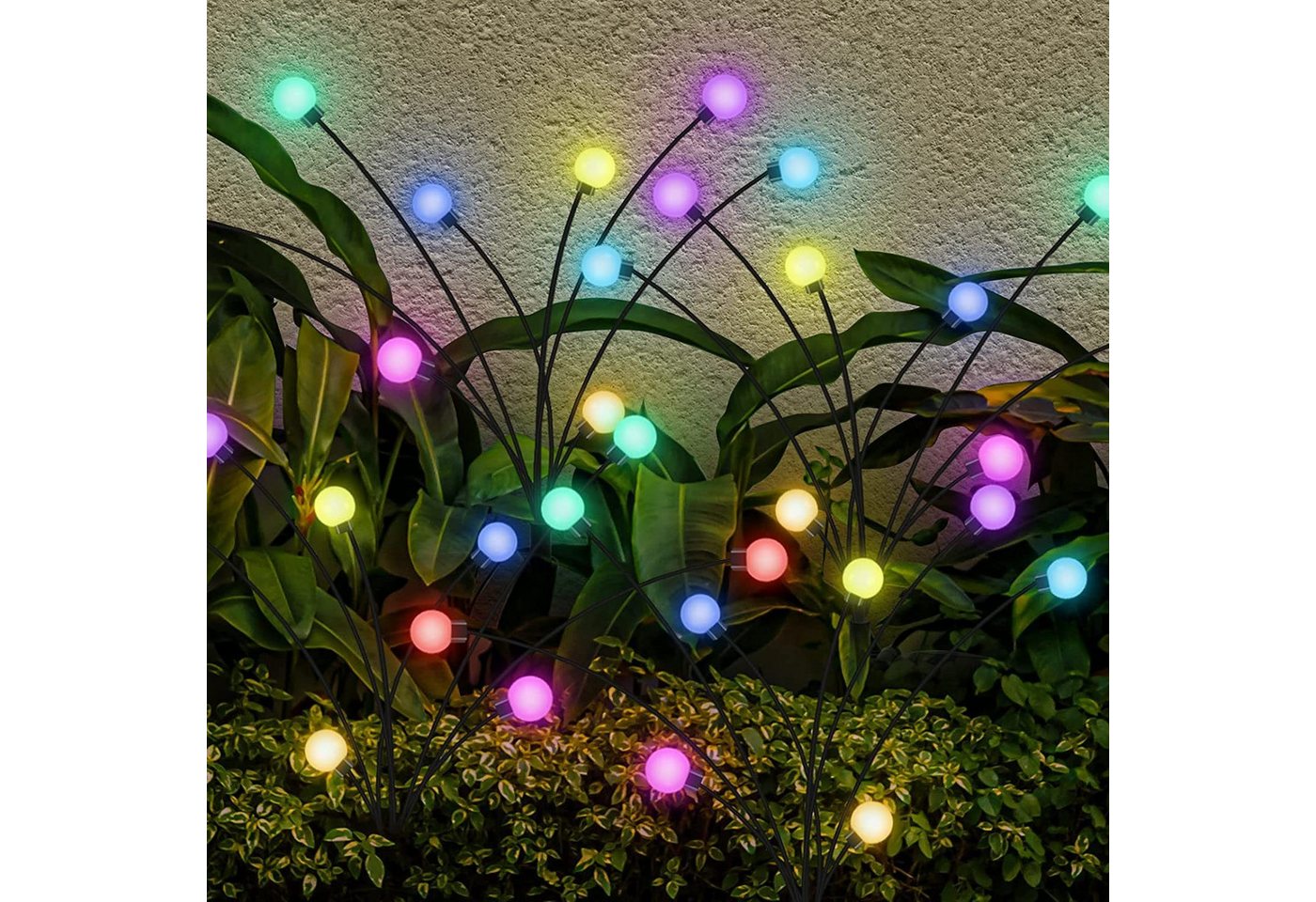 DTC GmbH LED Gartenleuchte LED-Lichterkette Leuchten Solarbetriebene IP65 wasserdicht. 2 Stück, 2 Stück, 6 LED-Leuchten, Solar Glühwürmchen Warmweißes/RGB, Garten Deko Glühwürmchen,6/8/10Köpfe von DTC GmbH