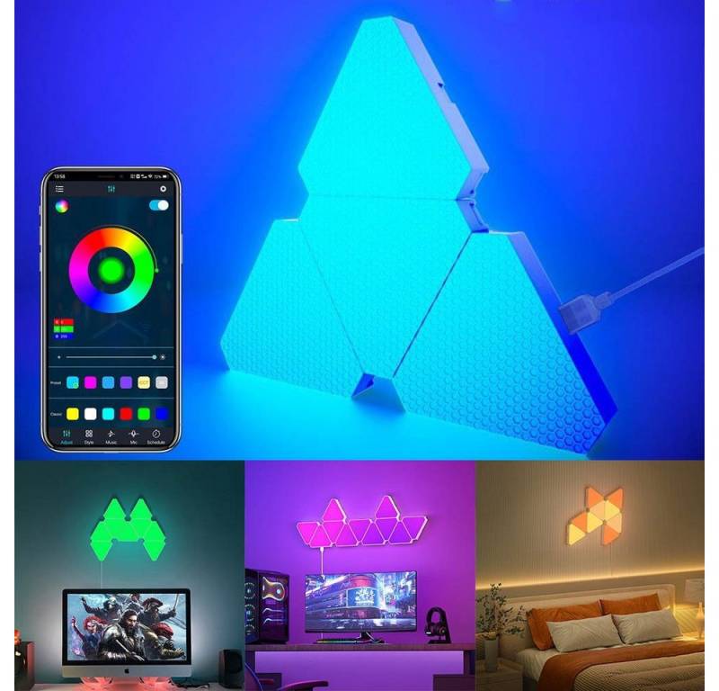 DTC GmbH LED Nachtlicht LED Wandleuchte Smart LED Panel Triangles RGB Sync Musik 3/6/10 St., 3 Stück, LED Dekolicht Leuchtfiguren Dimmfunktion, für Schlafzimmer Spielzimmer, RGB, App & Fernbedienung, Wohnzimmer Deko von DTC GmbH