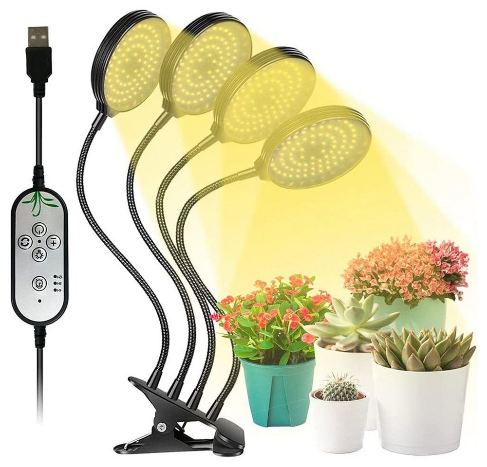 DTC GmbH Pflanzenlampe USB-Modell Led pflanzenlicht für pflanzen,Timer,Clip-on, 78Leds Ip65 Wasserdicht Vollspektrum Pflanzenlicht 1/2/3/4 Lampenköpfe von DTC GmbH