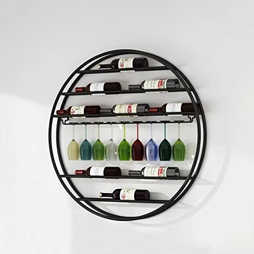 DTDMY Runde Weinregale Wandmontage, Wandhalterung Regal Rack Flaschenhalter, schwarzer rustikaler metaller Weinhalter, Dekorieren von Regalen für Wohnzimmerküche (Size : Dia.85cm) von DTDMY