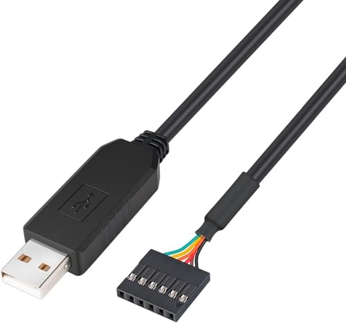DTECH USB auf TTL Seriell 5V Adapterkabel mit FTDI FT232RL Chip 6-polig 0,3 cm Pitch Buchse Header UART IC Windows 11 10 8 7 Linux Mac OS (1 m, schwarz) von DTECH