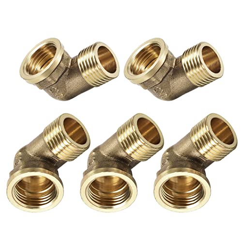 DTGN 1/2 PT x 1/2 PT(Männlich x Buchse) 90° Winkel Rohrleitung Fitting - 5Pack - Gut für Wasser Rohrleitung System - Messing Rohr Beschläge - Gold Ton von DTGN