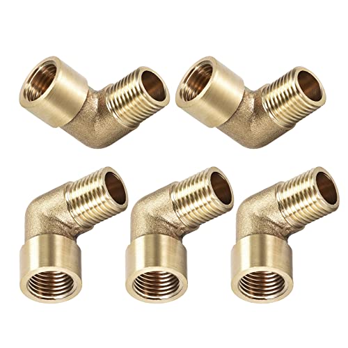 DTGN 1/4 BSP X1/4 BSP(Männlich x Buchse) 90° Winkel Rohrleitung Fitting - 5Pack -Gut für Wasser Rohrleitung System - Messing Rohr Beschläge - Gold Ton von DTGN