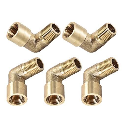 DTGN 1/8 PT x 1/8 PT (männlich x Weiblich) 90 Grad Ellenbogen Rohr Fitting - 5Pack - Gut für Wasser Rohr System - Messing Rohr Armaturen - Gold Ton von DTGN